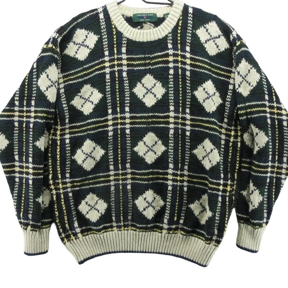 VTG Embassy Row Hand Knit Geometric Design Grandpa Pullover